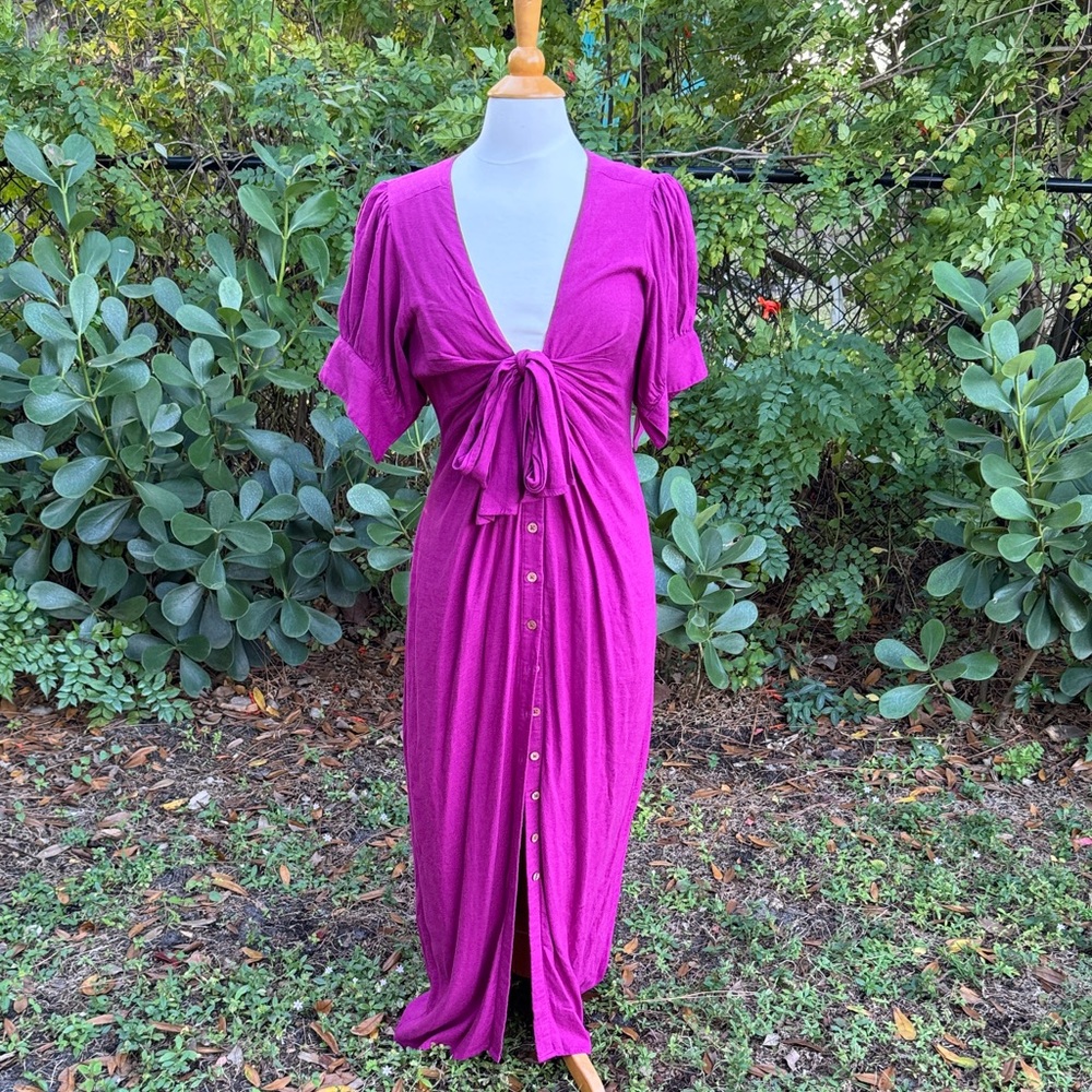 Free People Magenta Tie-Front Maxi Dress